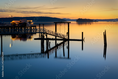Sidney, British Columbia, Canada – August 29, 2022. Sidney BC Twilight Dawn Waterfront. Morning sunrise in Sidney, Vancouver Island, near Victoria. British Columbia, Canada.