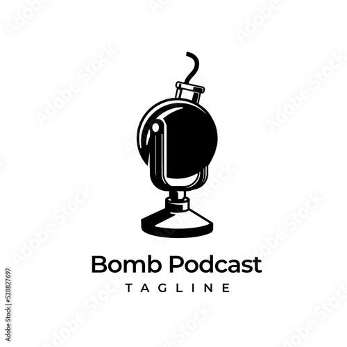 Retro Microphone Bomb Podcast Logo Template