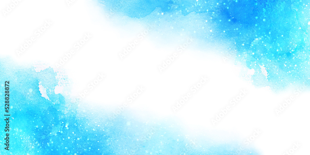 青色と水色の星空の水彩イラストのフレーム　背景イラスト