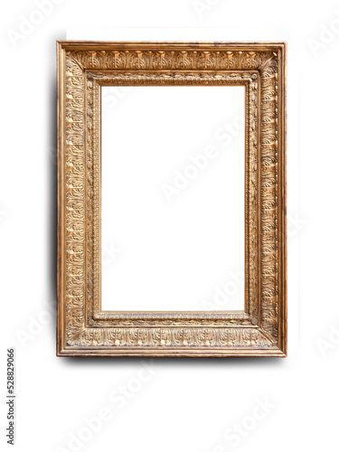 Ornamental golden frame on white background portrait format 