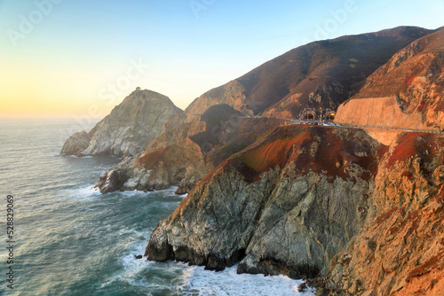 Devil's Slide Painted in Sunset Lights. Pacifica and Montara, San Mateo County, California, USA.
