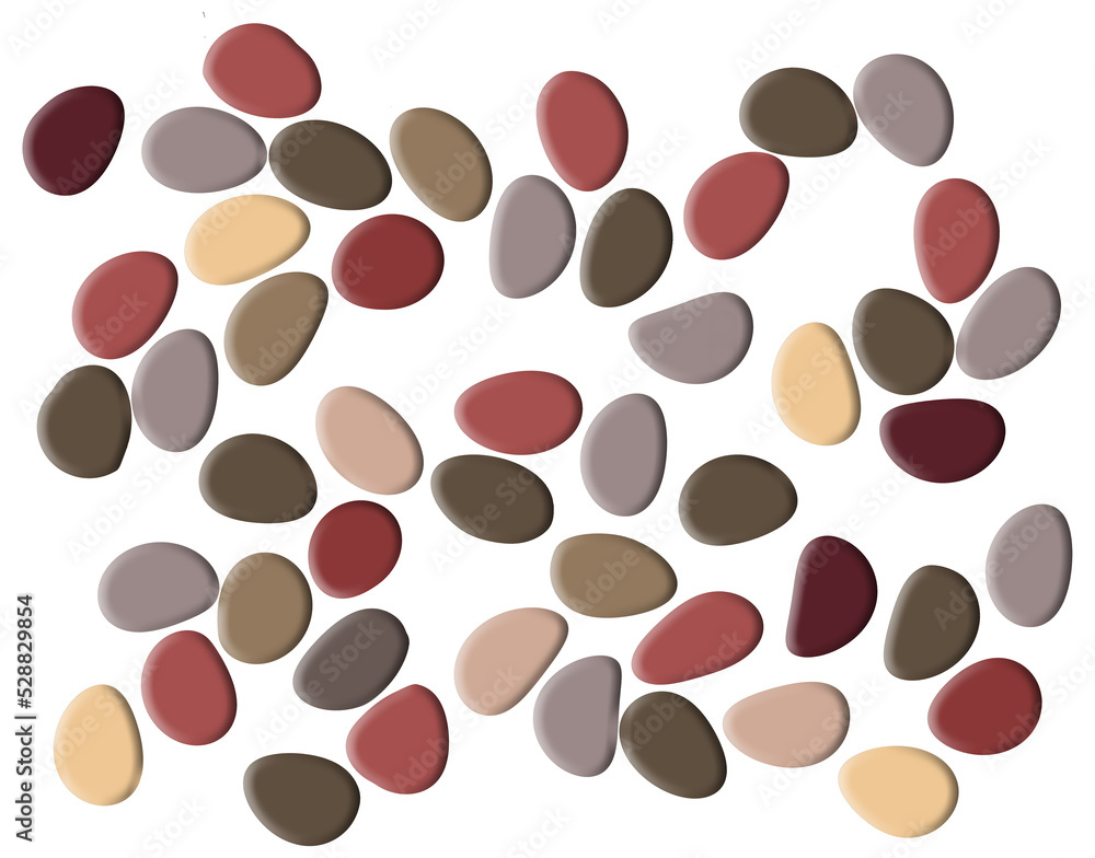 Colored pebbles are seen on a black background in this 3-d illustration background image. Colored pebbles are seen on a black background in this 3-d illustration background image.