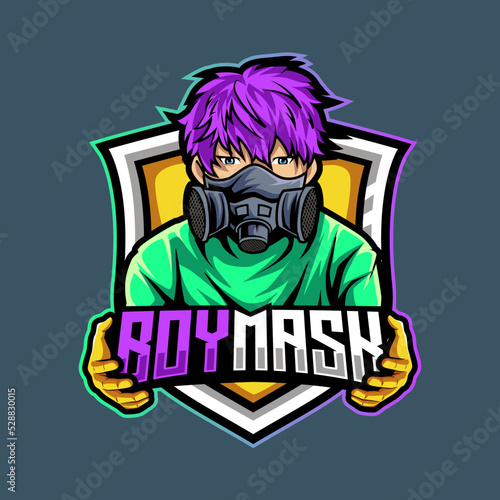 boy gas mask mascot gaming logo