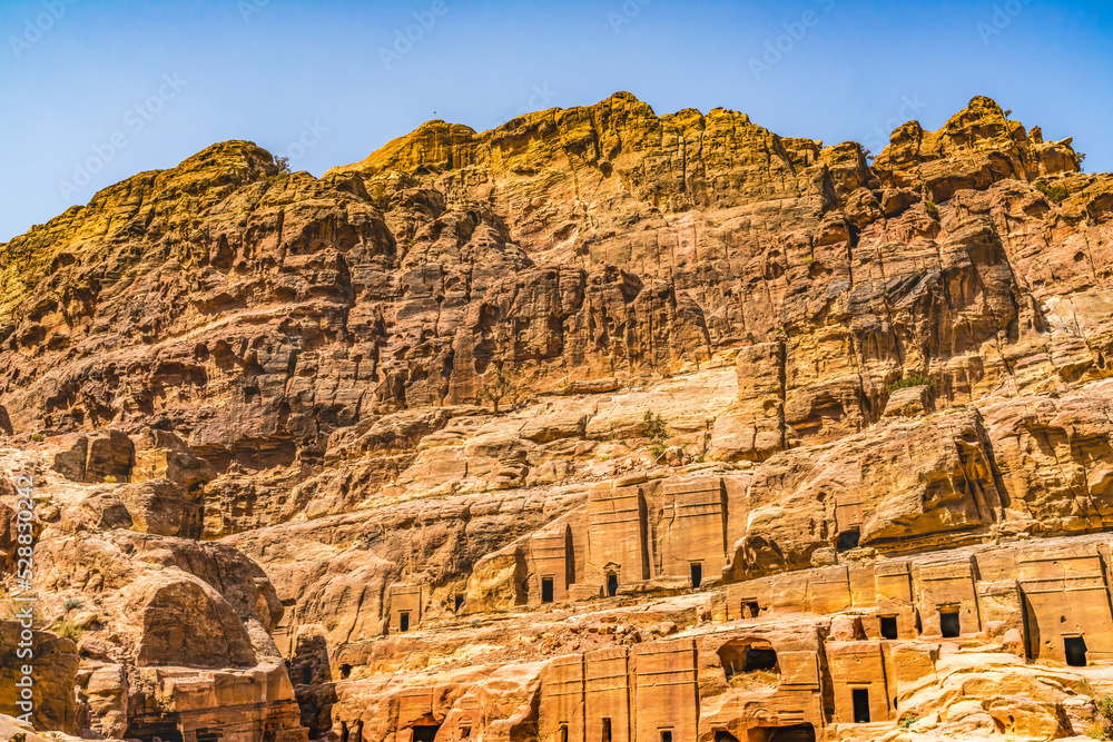 Yellow Rock Tombs Morning Street of Facades Petra Jordan