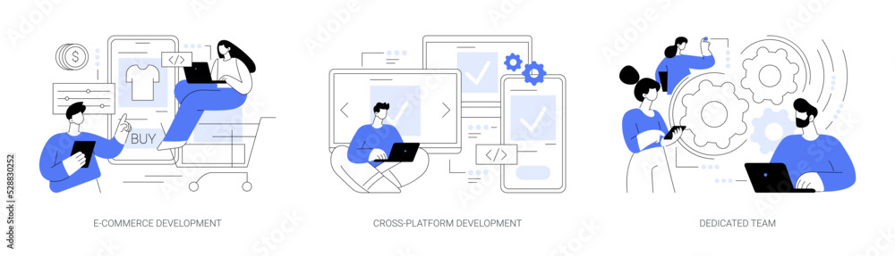 Remote developers team abstract concept vector illustrations. Remote developers team abstract concept vector illustrations.
