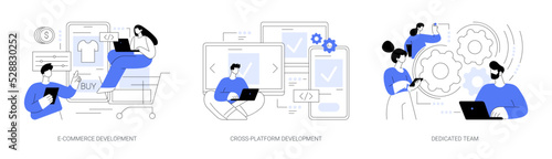 Remote developers team abstract concept vector illustrations.