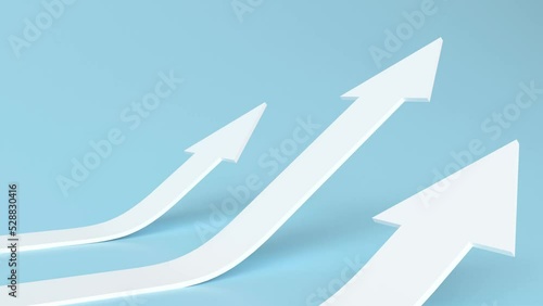 3d rendering of white rising arrow for business planning new strategy. growing business target concept idea. Step to Arrow growth success. progress way and forward achievement on blue Background.