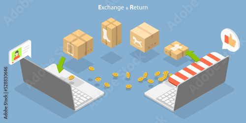 3D Isometric Flat Vector Conceptual Illustration of Exchange And Return, Refunding Policy