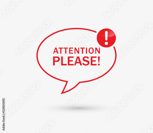 attention please speech bubble banner with exclamation mark icon, information icon. notification alert sign and faq sign, information, attention, alarm, icons, signs - warning important message icon