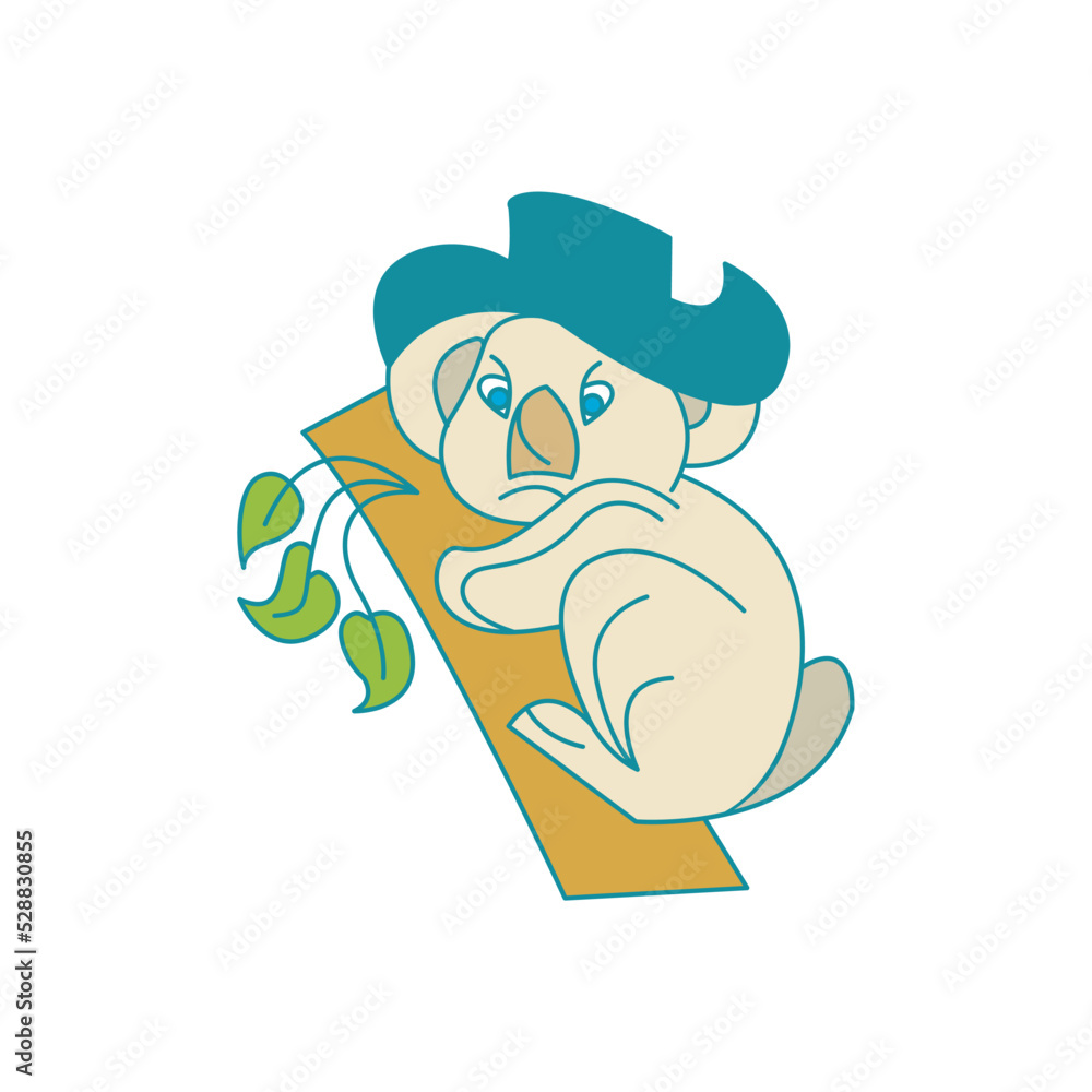 Fototapeta premium Koala wearing a cowboy hat climbing a log logo design simple modern, Fantastic vector template. 