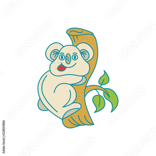 Koala sticking out tongue is climbing a tree trunk logo design simple modern, nice vector template.
