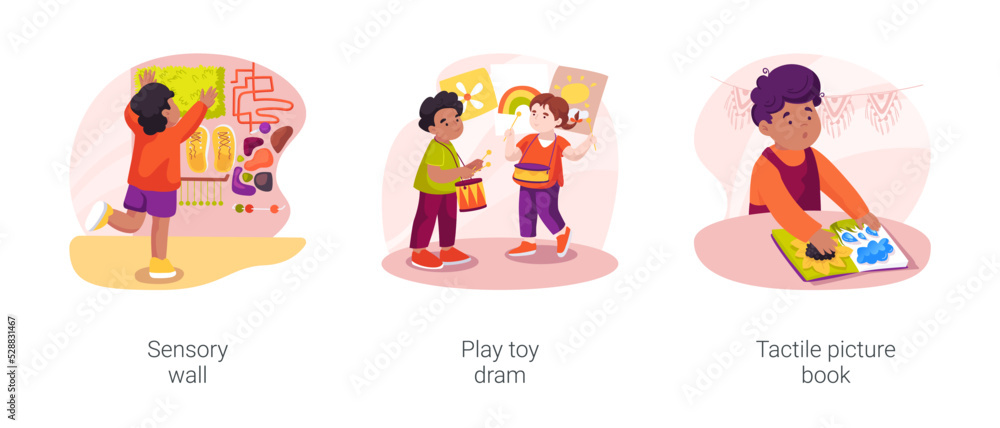 Children with autism sensory development isolated cartoon vector illustration set Children with autism sensory development isolated cartoon vector illustration set