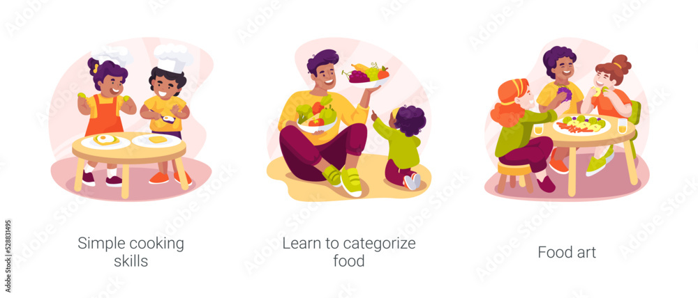Cooking skills in early education isolated cartoon vector illustration set Cooking skills in early education isolated cartoon vector illustration set