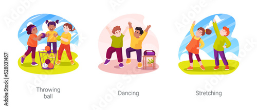 Physical exercise in autism daycare center isolated cartoon vector illustration set