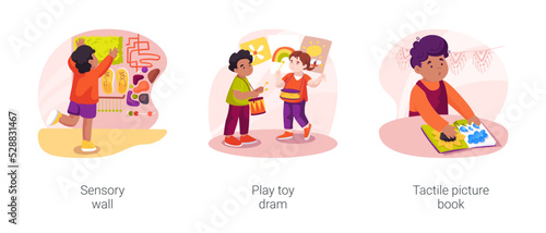 Children with autism sensory development isolated cartoon vector illustration set