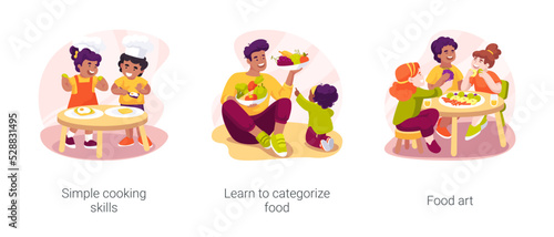 Cooking skills in early education isolated cartoon vector illustration set