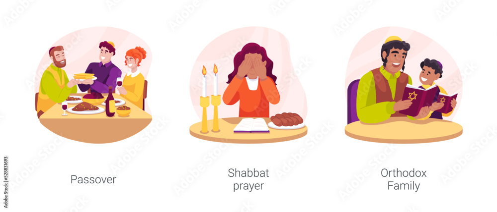 Jewish rituals isolated cartoon vector illustration set