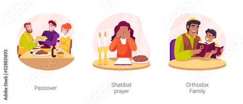 Jewish rituals isolated cartoon vector illustration set