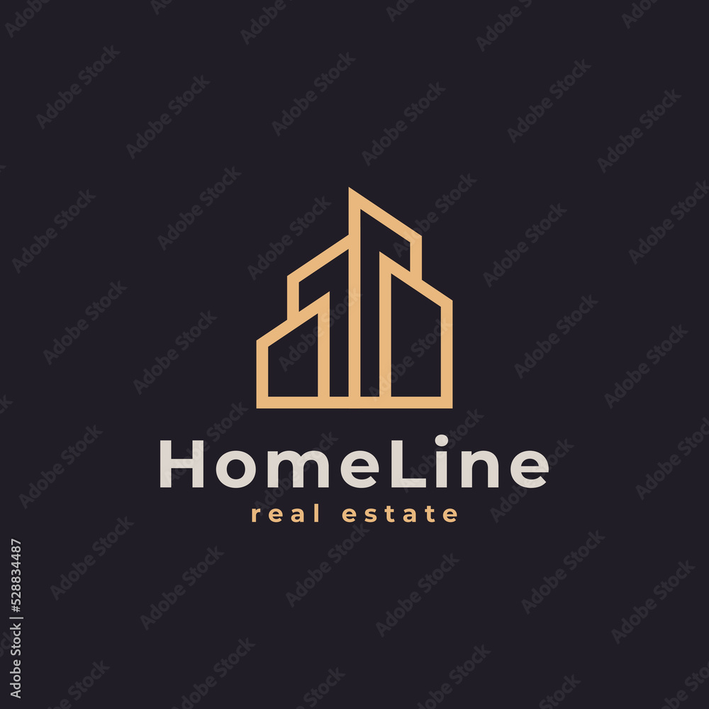 House Logo. Gold House Symbol Geometric Linear Style. Usable for Real Estate, Construction, Architecture and Building Logos
