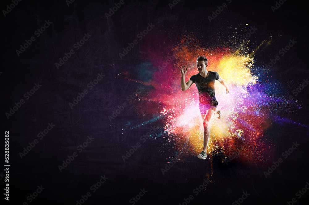 Man in sportwear running . Mixed media Man in sportwear running . Mixed media