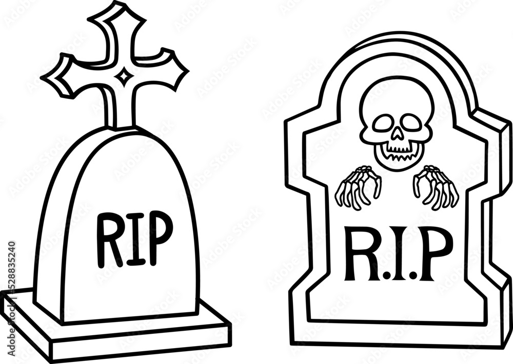 Gravestone RIP with skull line icon. Tombstone outline style for halloween. Vector illustration Gravestone RIP with skull line icon. Tombstone outline style for halloween. Vector illustration