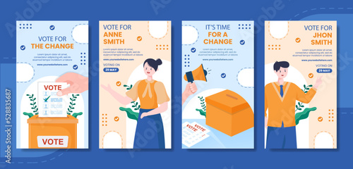 Election Day Political Social Media Stories Template Hand Drawn Cartoon Flat Illustration