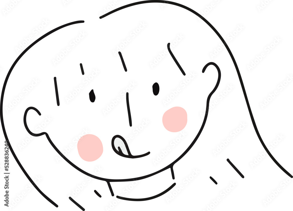 face Kawai Cute character line art outline girl and boy illustration