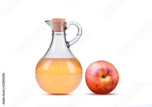 Fotomurale Transparent glass jug of organic apple cider vinegar isolated on white background