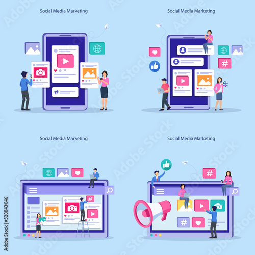 Social media marketing planner flat vector illustration.