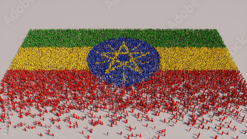 Ethiopian Banner Background, with People coming together to form the Flag of Ethiopia. photo