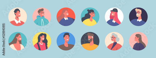 Set of People Avatars, Characters of Different Ages and Appearance. Little, Young and Senior Men and Women Portraits