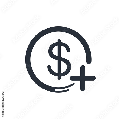 Dollar with a plus sign. additional financing. Vector linear icon isolated on white background.