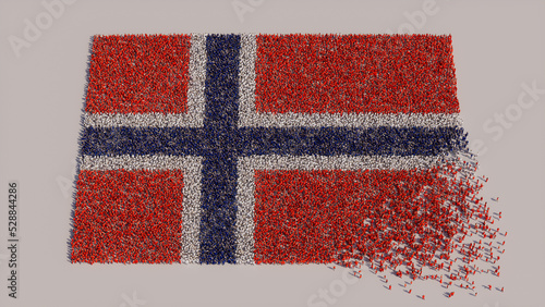 Norwegian Banner Background, with People coming together to form the Flag of Norway. photo