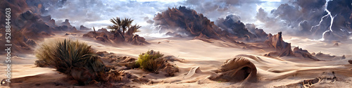 Print op canvas Artistic concept of painting a beautiful landscape of wild desert nature, background illustration, tender and dreamy design