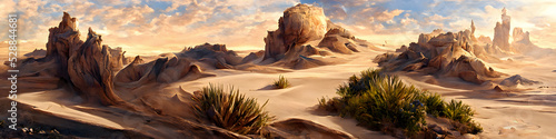 Artistic concept of painting a beautiful landscape of wild desert nature, background illustration, tender and dreamy design Fototapet