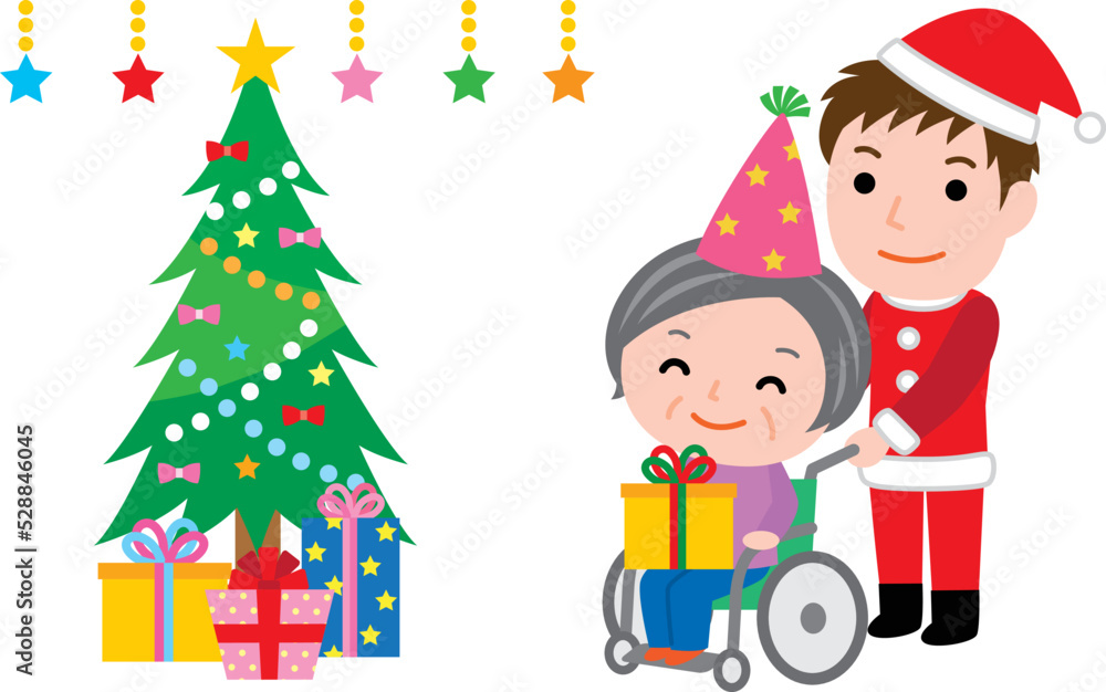 老人施設でクリスマスパーティのおばあさん 老人施設でクリスマスパーティのおばあさん