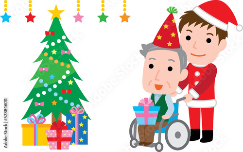 老人施設でクリスマスパーティのおじいさん