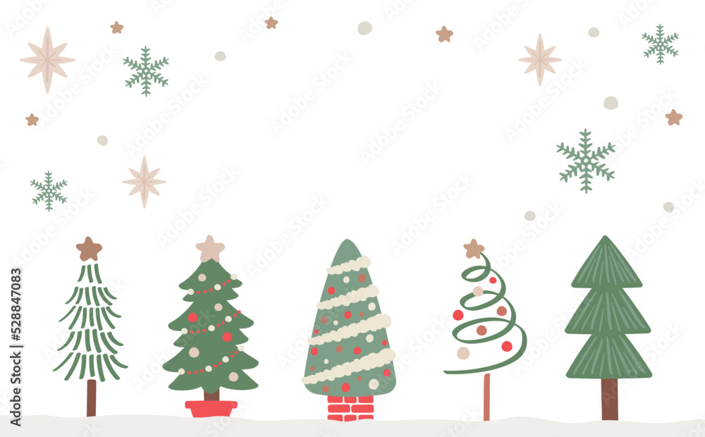 Obraz premium ナチュラルで可愛いクリスマスツリーと雪の冬フレーム_クリスマスカラー_文字なし