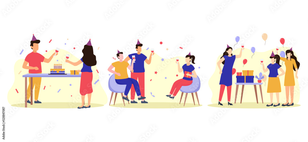 Birthday Party Scene Flat Bundle Design Birthday Party Scene Flat Bundle Design