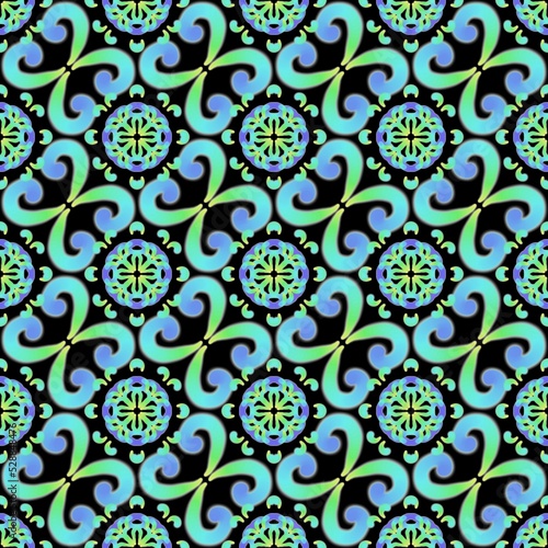 Abstract floral seamless ornament. Abstract blue and green pattern.  Design for decorating background  wallpaper  illustration  fabric  clothing  batik  carpet  embroidery.