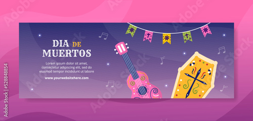 Dia De Los Muertos or Day of the Dead Banner Template Hand Drawn Cartoon Illustration