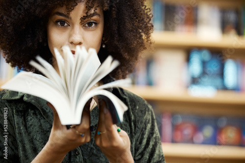 Canvas-taulu Scholarship, books and girl student in library learning, studying and reading educational knowledge or information