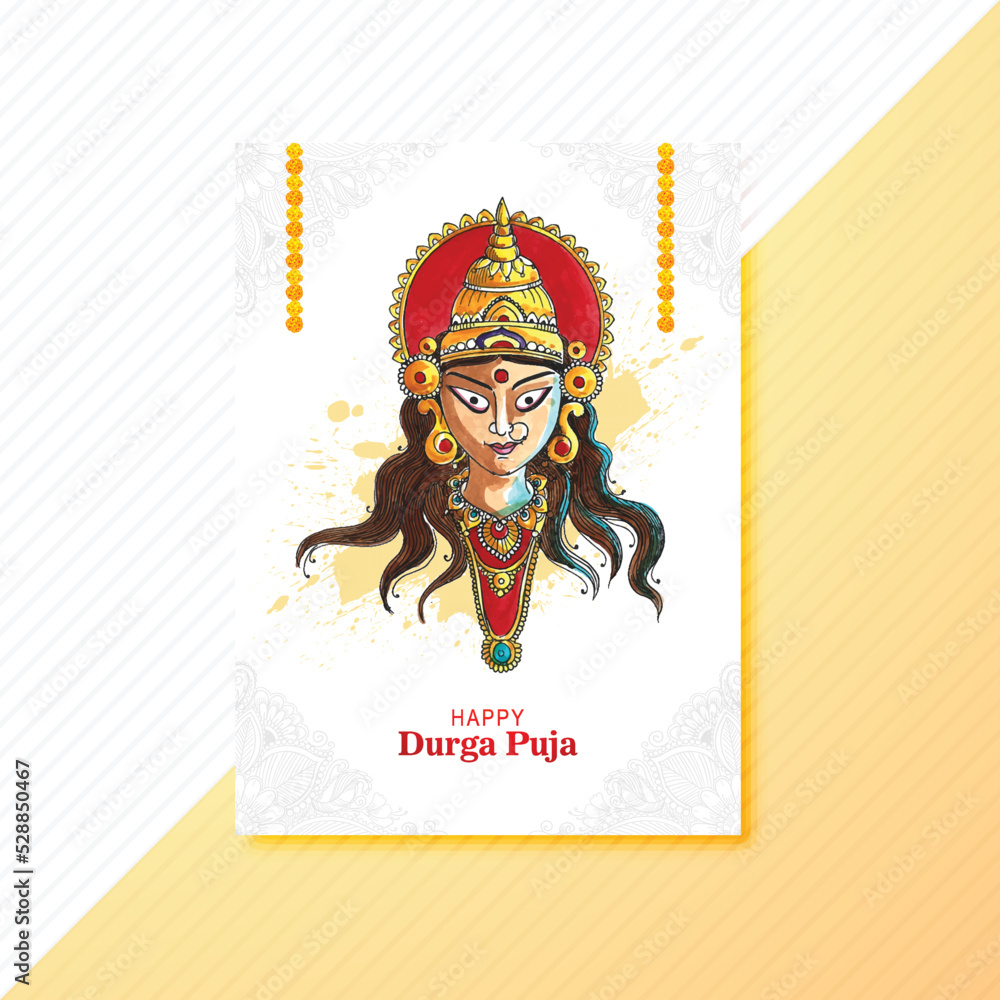 Indian festival goddess durga face holiday celebration brochure card template design Indian festival goddess durga face holiday celebration brochure card template design
