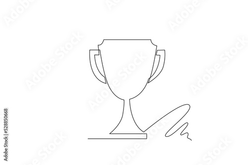 simple line illustration of winner celebration. one line concept of winner in sport or tournament and gold medal and first champion celebration.