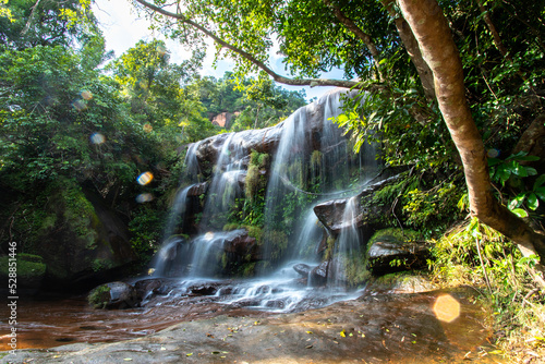 waterfall in deep rainforest during rainy season at Bueng Kan  Thailand