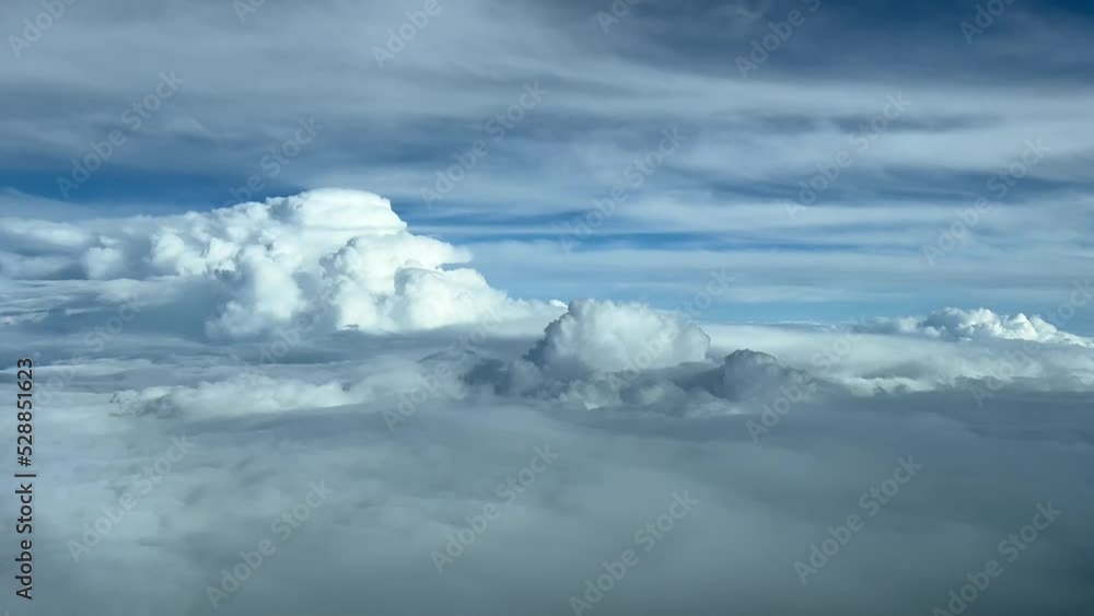 Pilot poin of view from a jet cockpit at cruise level 360 in a turbulent and stormy sky Pilot poin of view from a jet cockpit at cruise level 360 in a turbulent and stormy sky