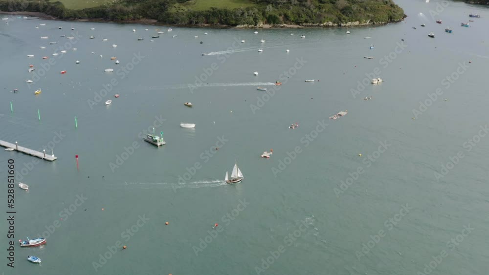Aerial View Of The Kingsbridge Estuary Famous For Sailing, Salcombe, Devon, England - drone shot Aerial View Of The Kingsbridge Estuary Famous For Sailing, Salcombe, Devon, England - drone shot