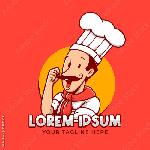 Chef cook master with moustache cartoon mascot emblem logo