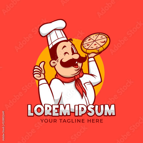 Chef cook master with moustache cartoon mascot emblem logo