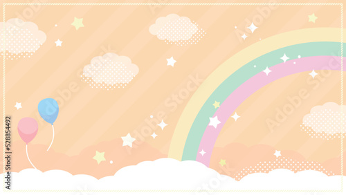 パステルな虹の背景イラスト_オレンジ